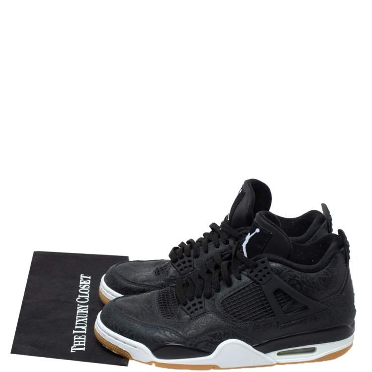 Pre Owned Jordan Black Leather '4 Retro Laser' Lace Up Sneakers Size 43