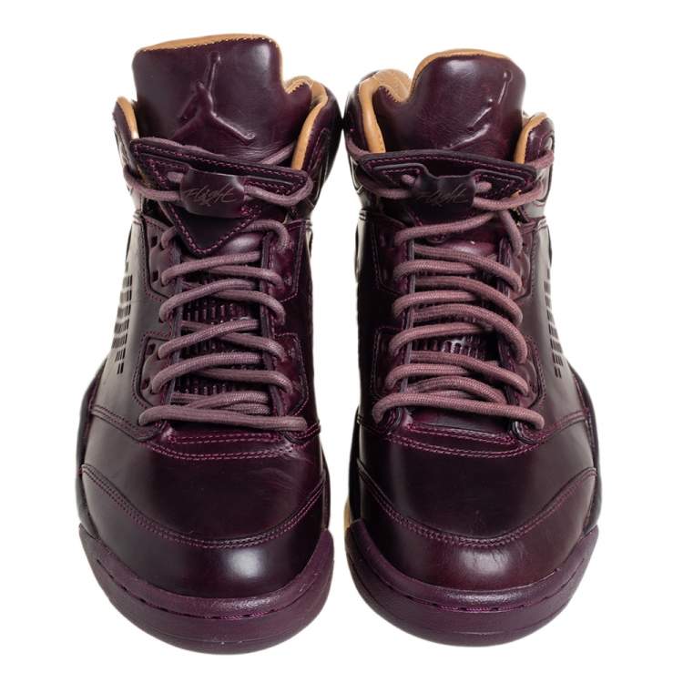 مملوكة مسبقًا Air Jordan Burgundy Leather Air Jordan 5 Retro Premium High Top Sneakers Size 40