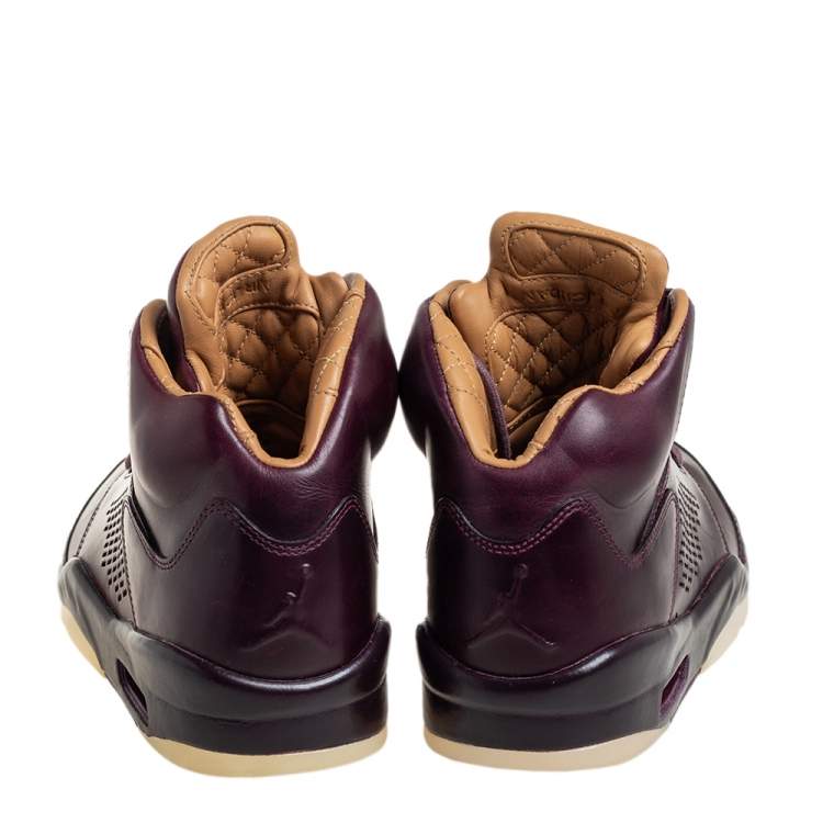 مملوكة مسبقًا Air Jordan Burgundy Leather Air Jordan 5 Retro Premium High Top Sneakers Size 40