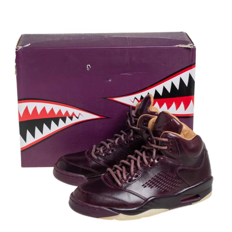 مملوكة مسبقًا Air Jordan Burgundy Leather Air Jordan 5 Retro Premium High Top Sneakers Size 40