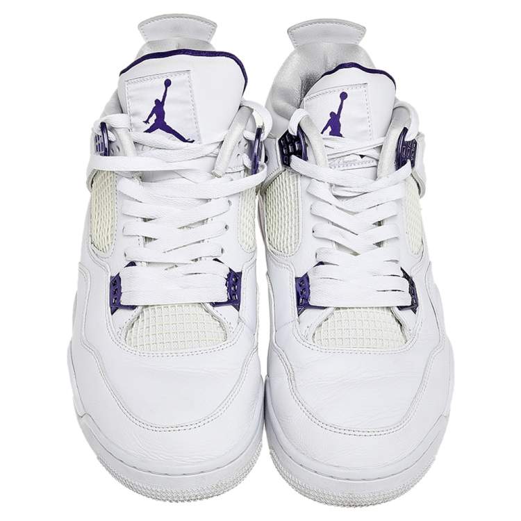 Pre Owned Nike Jordan White Leather And Mesh 4 Retro Pure Money Sneakers Size 47