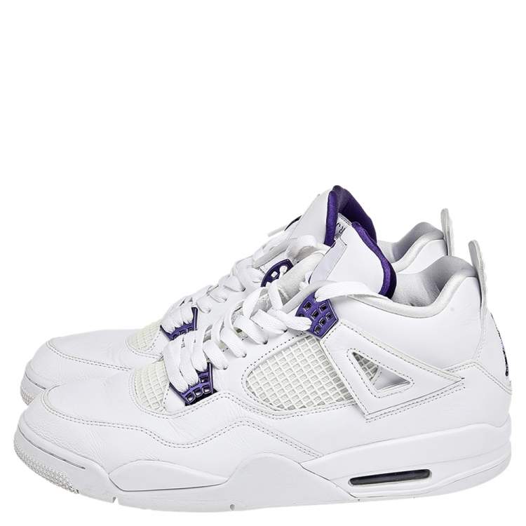 Pre Owned Nike Jordan White Leather And Mesh 4 Retro Pure Money Sneakers Size 47