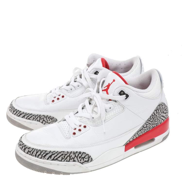 Pre Owned Jordan White Leather Air Jordan 3 Retro Hall of Fame Sneakers Size 47