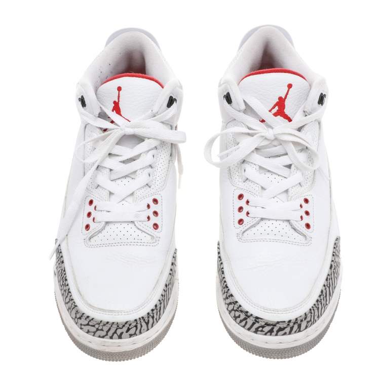 Pre Owned Jordan White Leather Air Jordan 3 Retro Hall of Fame Sneakers Size 47