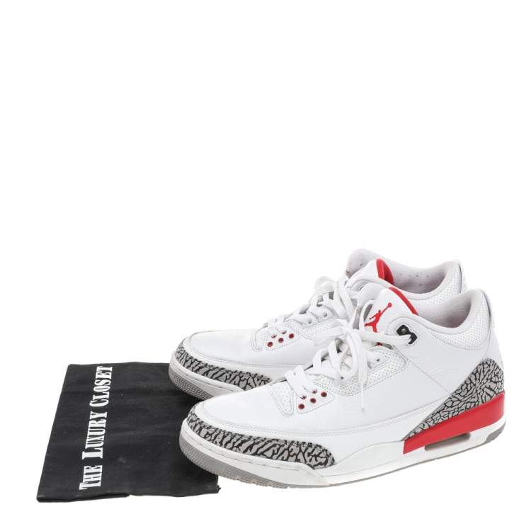 Pre Owned Jordan White Leather Air Jordan 3 Retro Hall of Fame Sneakers Size 47
