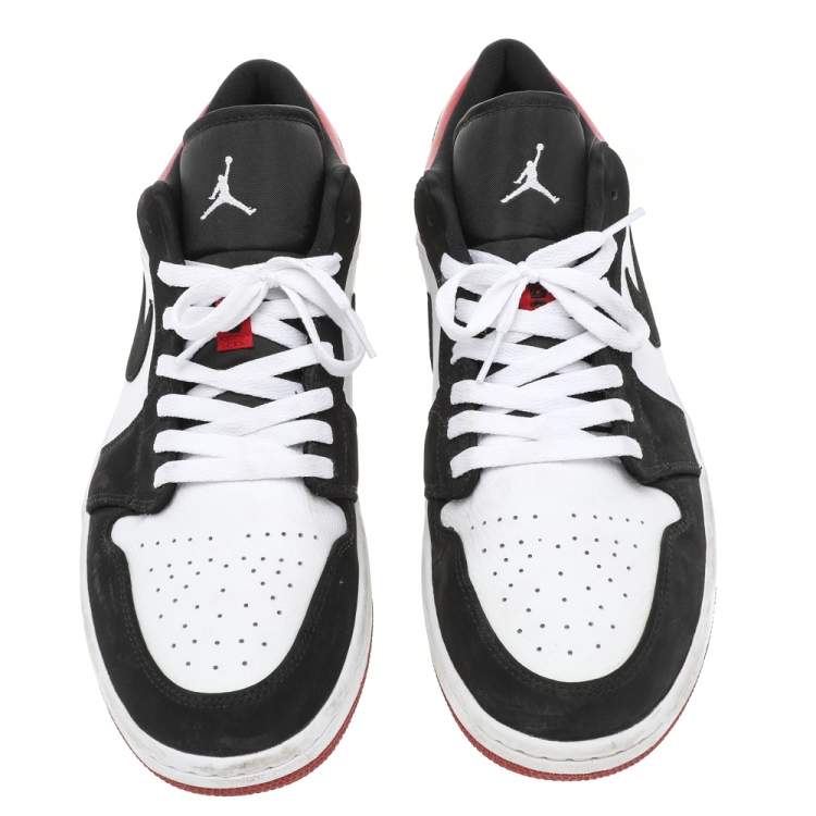 Pre Owned Air Jordan Black-Red Leather Bred Toe Low Top Sneakers Size 47