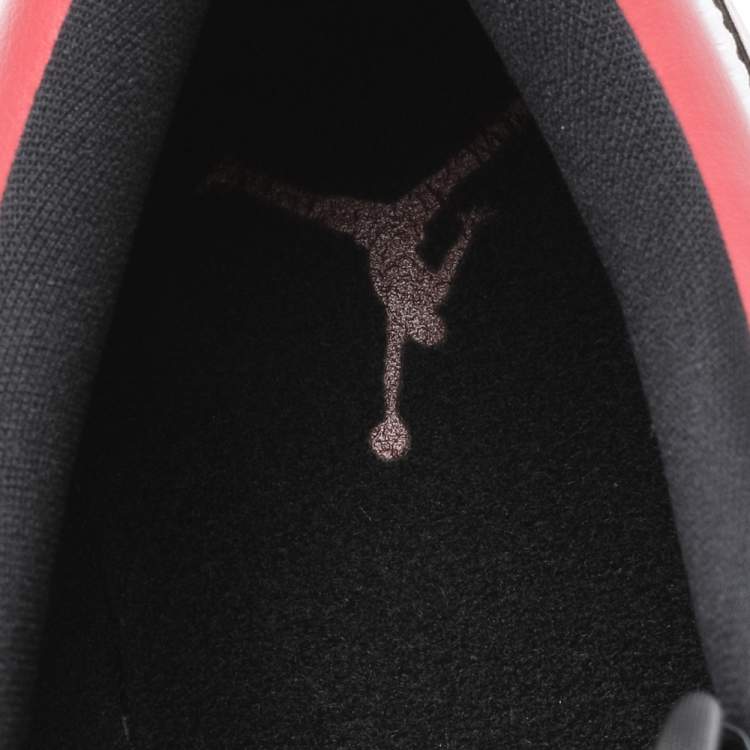 Pre Owned Air Jordan Black-Red Leather Bred Toe Low Top Sneakers Size 47