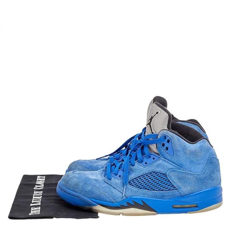 Pre Owned Jordan Blue Suede Air Jordan 5 Retro High Top Sneakers Size 45