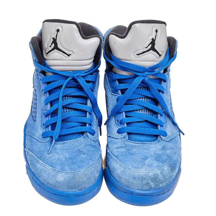 Pre Owned Jordan Blue Suede Air Jordan 5 Retro High Top Sneakers Size 45