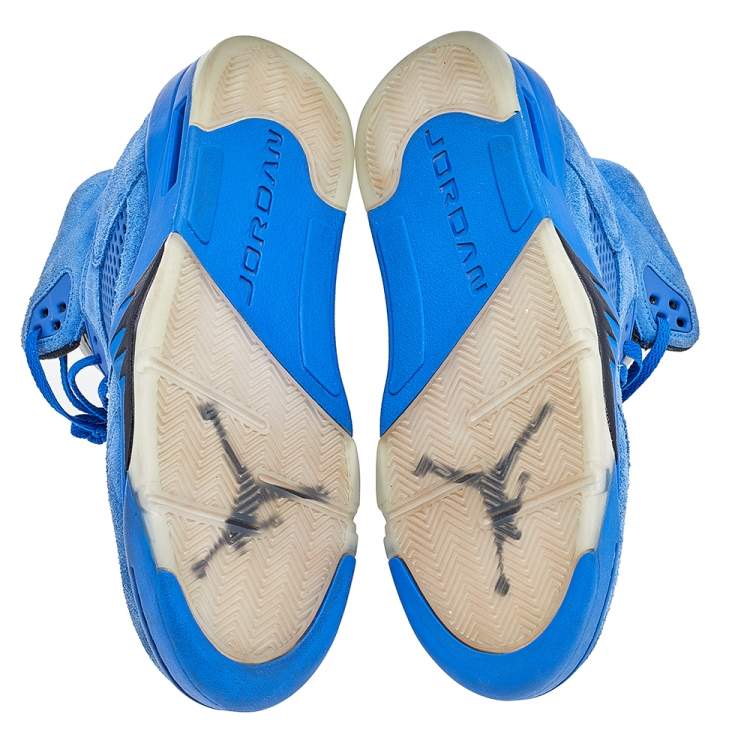 Pre Owned Jordan Blue Suede Air Jordan 5 Retro High Top Sneakers Size 45