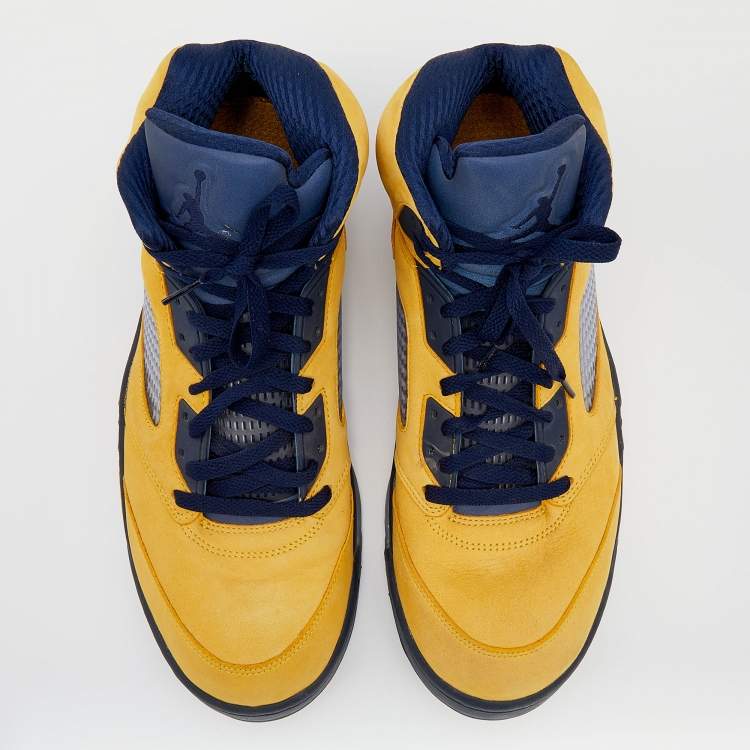 Pre Owned Jordan Yellow/Blue Leather Air Jordan 5 Retro Michigan High Top Sneakers Size 47