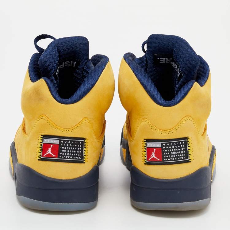 Pre Owned Jordan Yellow/Blue Leather Air Jordan 5 Retro Michigan High Top Sneakers Size 47