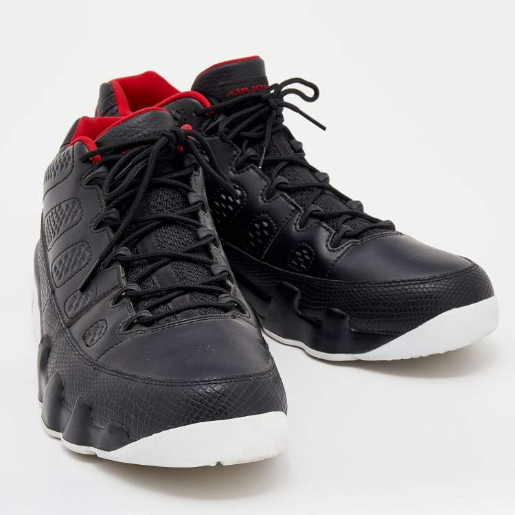 Pre Owned Air Jordan Black Leather And Snake Embossed 9 Retro Bred Sneakers Size 47