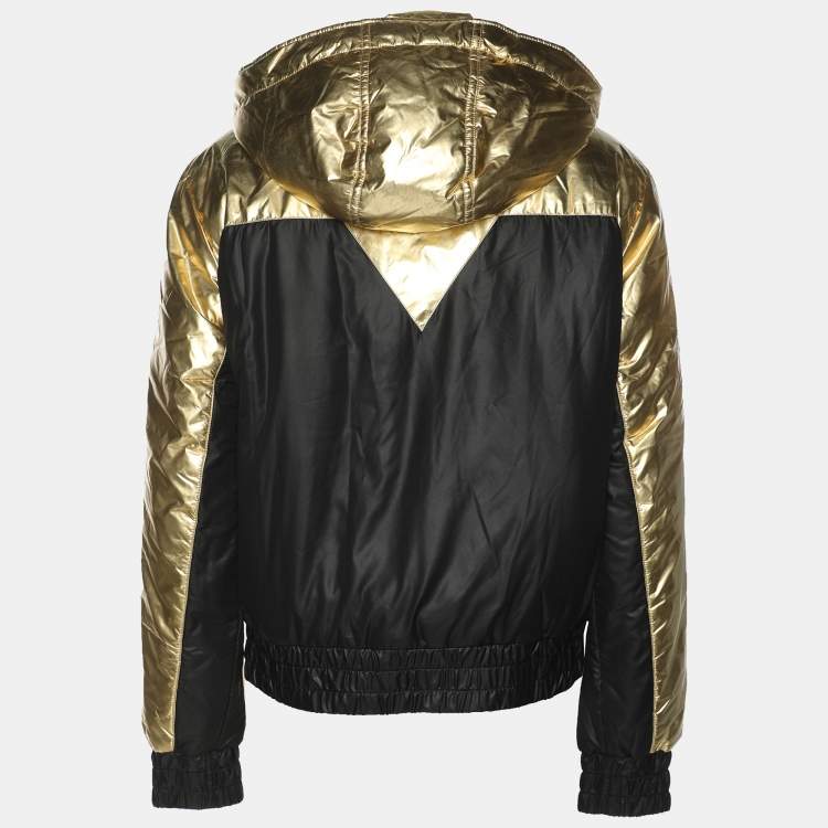 Pre Owned Just Cavalli Gold/Black Nylon Bomber Hoodie Jacket L