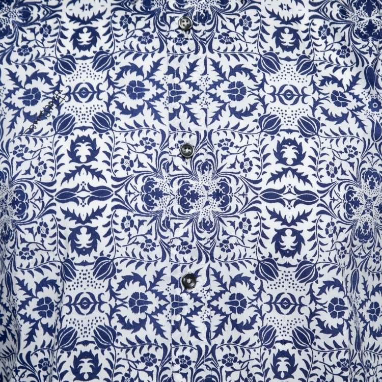 مملوكة مسبقًا Just Cavalli Blue Printed Cotton Button Front Shirt XL