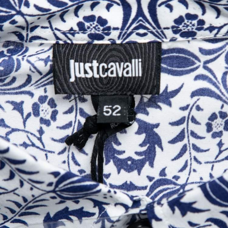مملوكة مسبقًا Just Cavalli Blue Printed Cotton Button Front Shirt XL