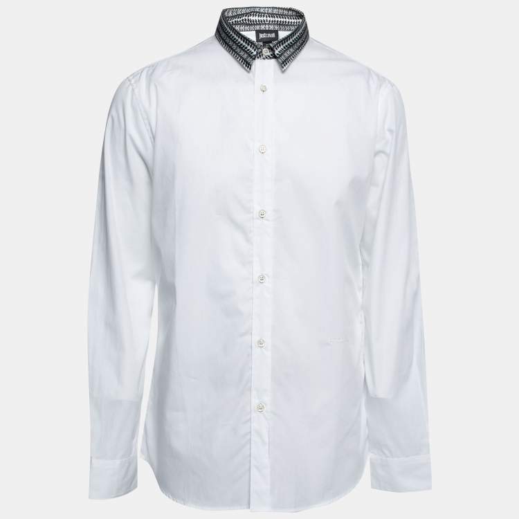 Pre Owned Just Cavalli White Cotton Contrast Collar Detail Button Front Shirt XXL