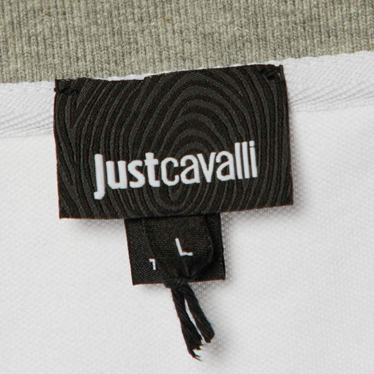 Pre Owned Just Cavalli White Cotton Knit Polo T-Shirt L