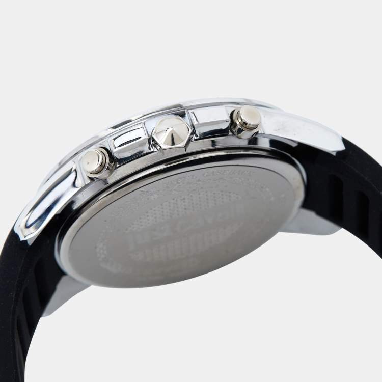 Pre Owned Just Cavalli Silver Stainless Steel Rubber JC1G175P0015 Men's Wristwatch 42 mm 