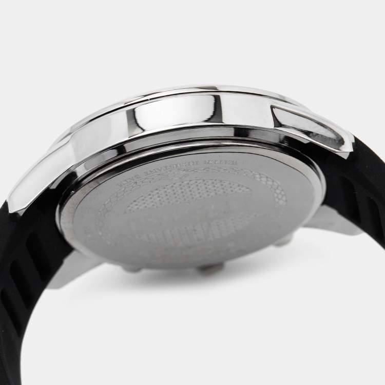 Pre Owned Just Cavalli Silver Stainless Steel Rubber JC1G175P0015 Men's Wristwatch 42 mm 