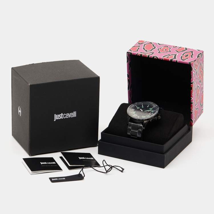 Pre Owned Just Cavalli Black PVD Coated Stainless Steel JC1G165M0065 Men's Wristwatch 44 mm