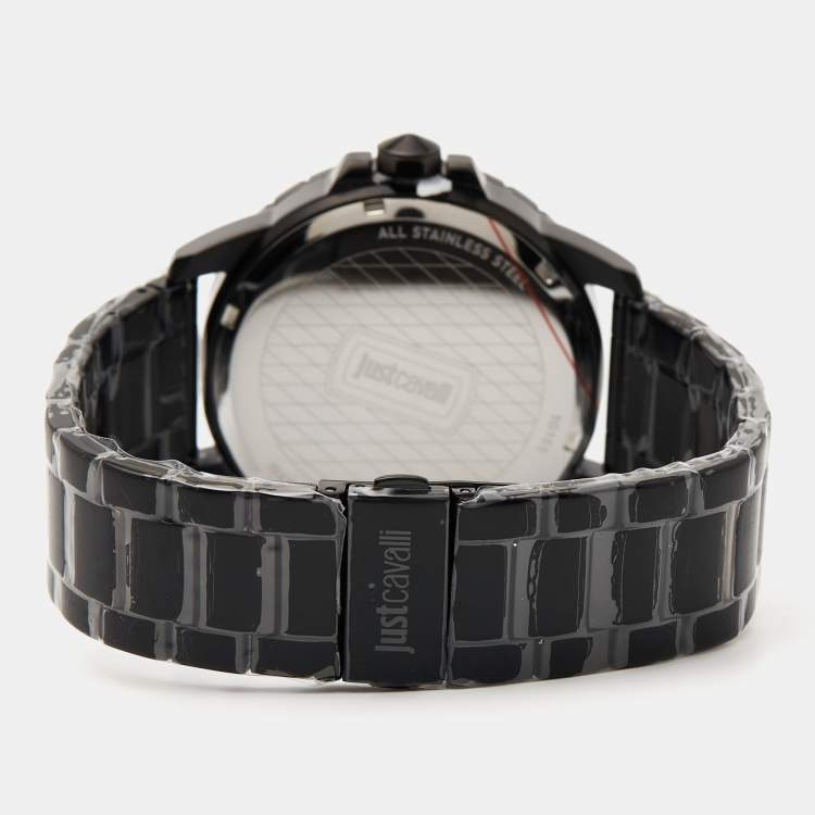 Pre Owned Just Cavalli Black PVD Coated Stainless Steel JC1G165M0065 Men's Wristwatch 44 mm