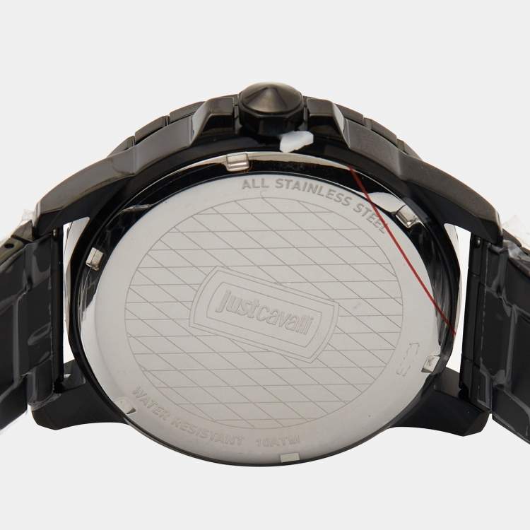Pre Owned Just Cavalli Black PVD Coated Stainless Steel JC1G165M0065 Men's Wristwatch 44 mm