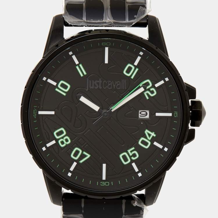 Pre Owned Just Cavalli Black PVD Coated Stainless Steel JC1G165M0065 Men's Wristwatch 44 mm