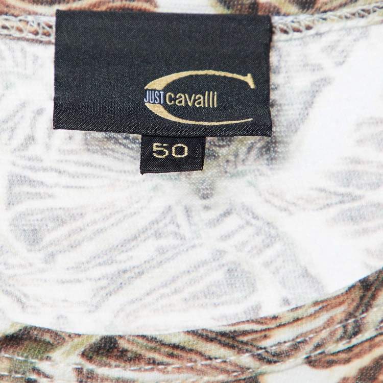 Pre Owned Just Cavalli Brown Printed Cotton & Modal Fitted T-Shirt L