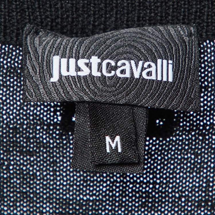 Pre Owned Just Cavalli Black Printed Wool Knit Zip-Up Jacket M