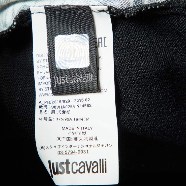 Pre Owned Just Cavalli Black Printed Wool Knit Zip-Up Jacket M