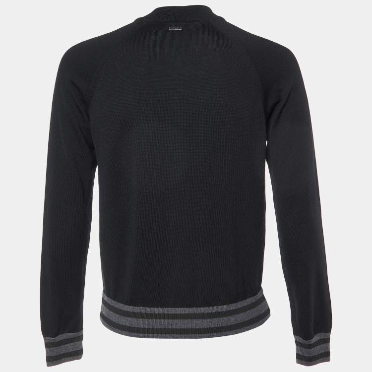 Pre Owned Just Cavalli Black Printed Wool Knit Zip-Up Jacket M