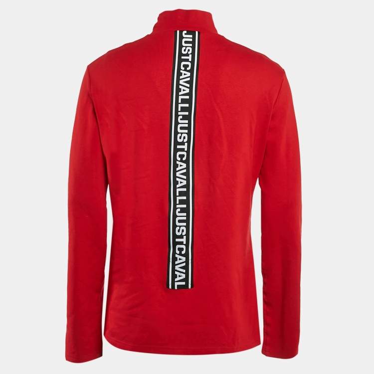 Pre Owned Just Cavalli Red Logo Tape Jersey Turtle Neck T-Shirt XXL