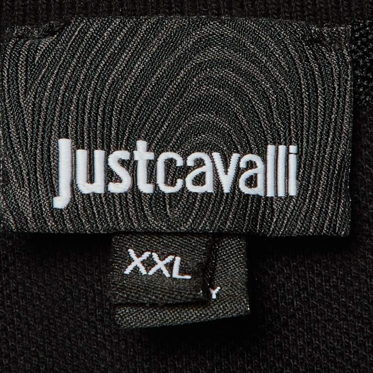 Pre Owned Just Cavalli Black Cotton Pique Embroidered T-Shirt XXL