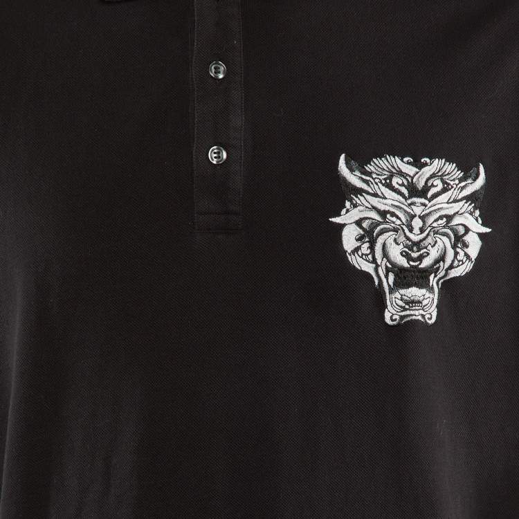 Pre Owned Just Cavalli Black Cotton Pique Embroidered T-Shirt XXL