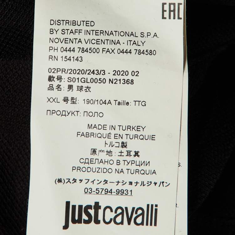 Pre Owned Just Cavalli Black Cotton Pique Embroidered T-Shirt XXL