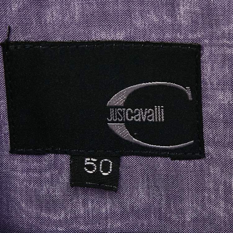 Pre Owned Just Cavalli Purple Floral Print Cotton Long Sleeve Shirt L