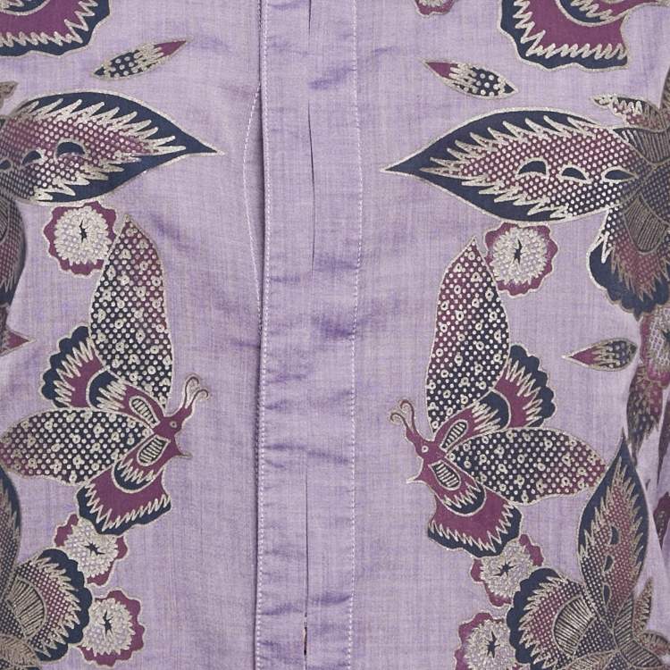 Pre Owned Just Cavalli Purple Floral Print Cotton Long Sleeve Shirt L