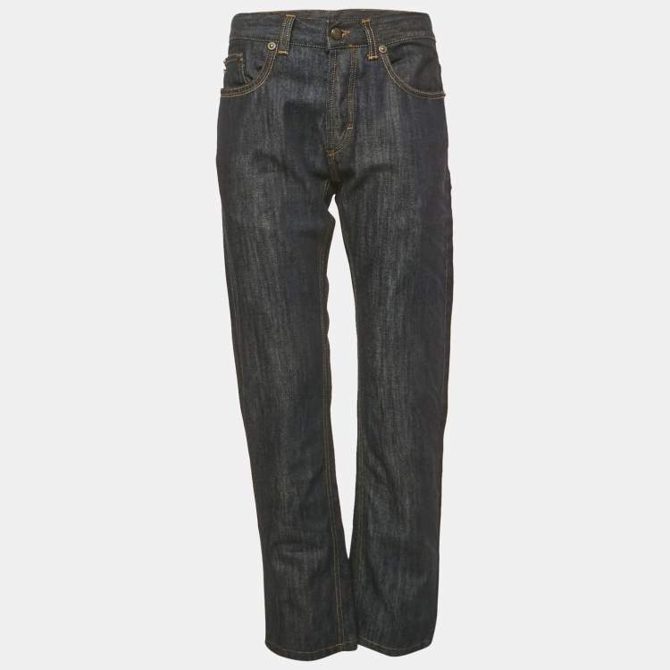 Pre Owned Just Cavalli Dark Blue Logo Embroidered Denim Jeans M Waist 33" 