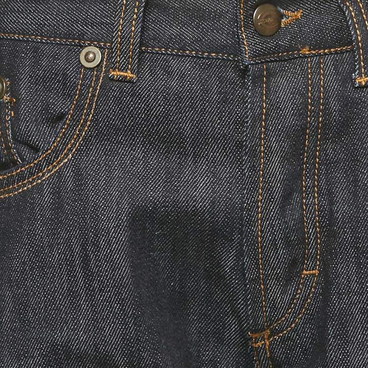 Pre Owned Just Cavalli Dark Blue Logo Embroidered Denim Jeans M Waist 33" 