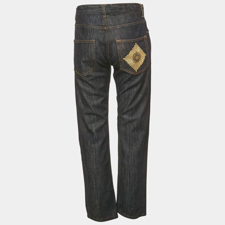 Pre Owned Just Cavalli Dark Blue Logo Embroidered Denim Jeans M Waist 33" 