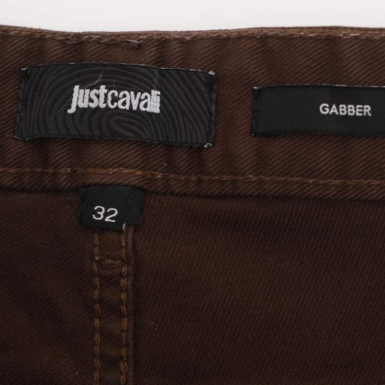Pre Owned Just Cavalli Brown Python Print Distressed Denim Pants M