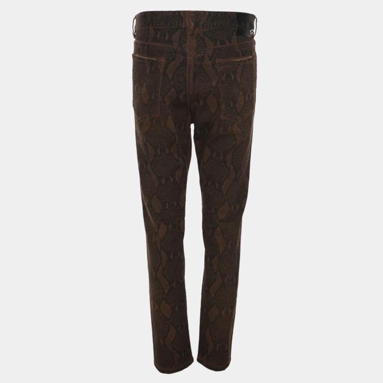 Pre Owned Just Cavalli Brown Python Print Distressed Denim Pants M
