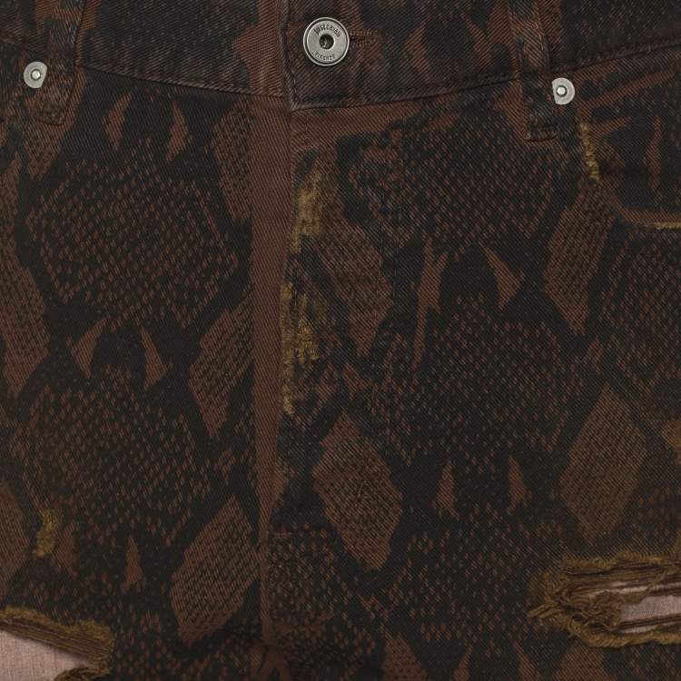 Pre Owned Just Cavalli Brown Python Print Distressed Denim Pants M