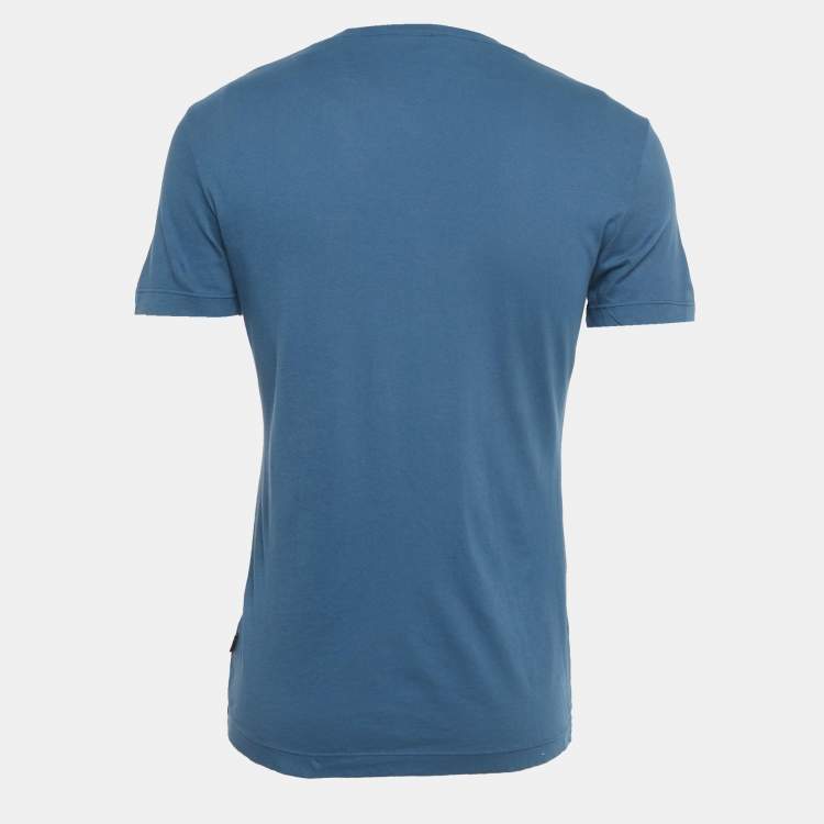 Pre Owned Just Cavalli Blue Printed Jersey V-Neck T-Shirt M