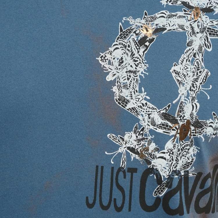 Pre Owned Just Cavalli Blue Printed Jersey V-Neck T-Shirt M