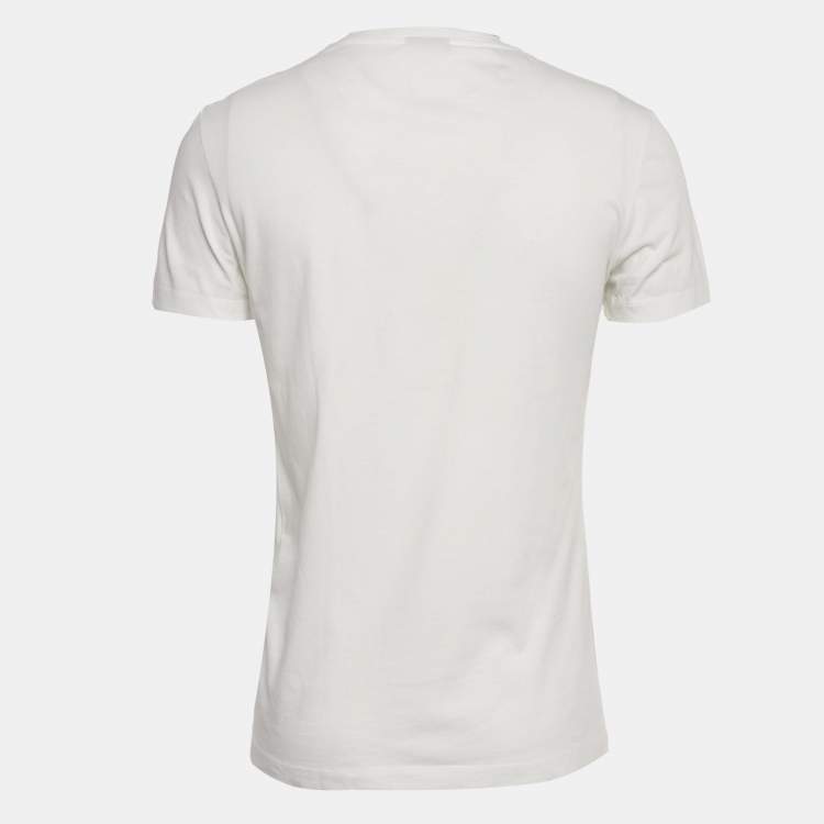 Pre Owned Just Cavalli White Printed Jersey V-Neck T-Shirt L