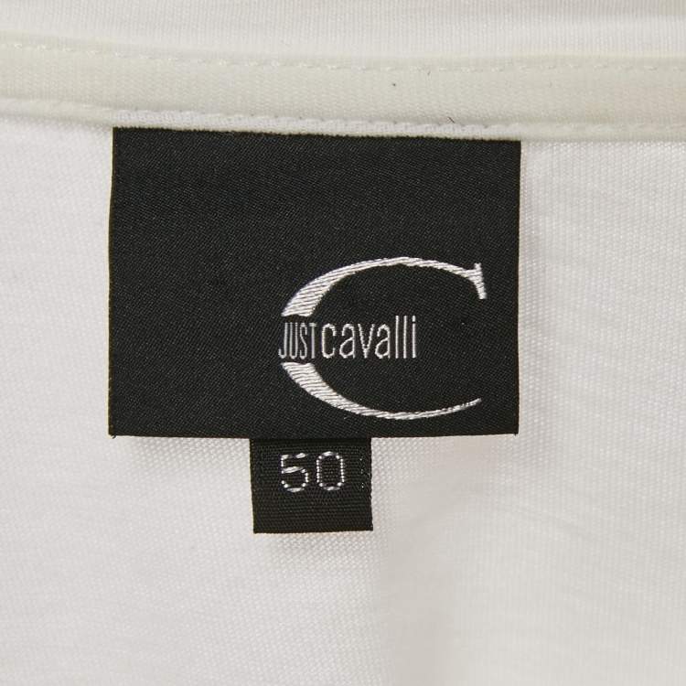 Pre Owned Just Cavalli White Printed Jersey V-Neck T-Shirt L