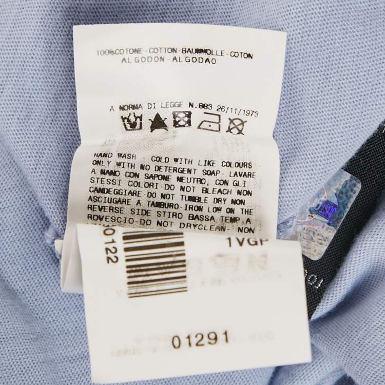 Pre Owned Just Cavalli Blue Printed Jersey Distressed V-Neck T-Shirt M