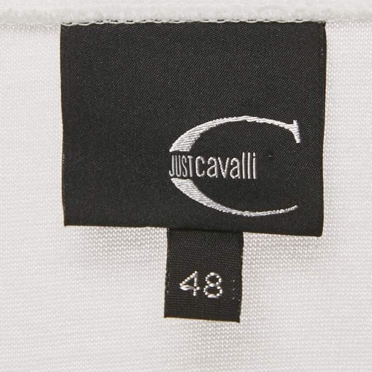 Pre Owned Just Cavalli White Printed Jersey V-Neck T-Shirt M